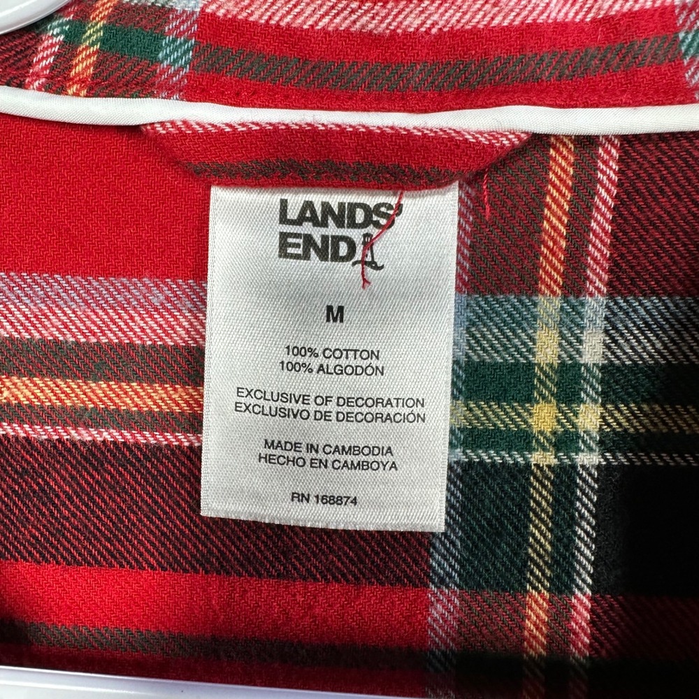 Lands End Pajama Set Womens Medium Red Plaid Flannel Cotton Holiday Sleepwear - Picture 2 of 9